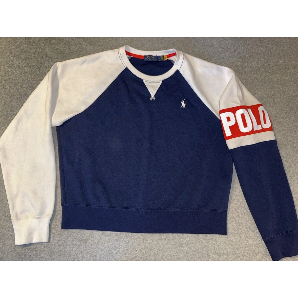 Polo Ralph Lauren Womens Sweatshirt Sz Large Cropped Colorblock Pullover